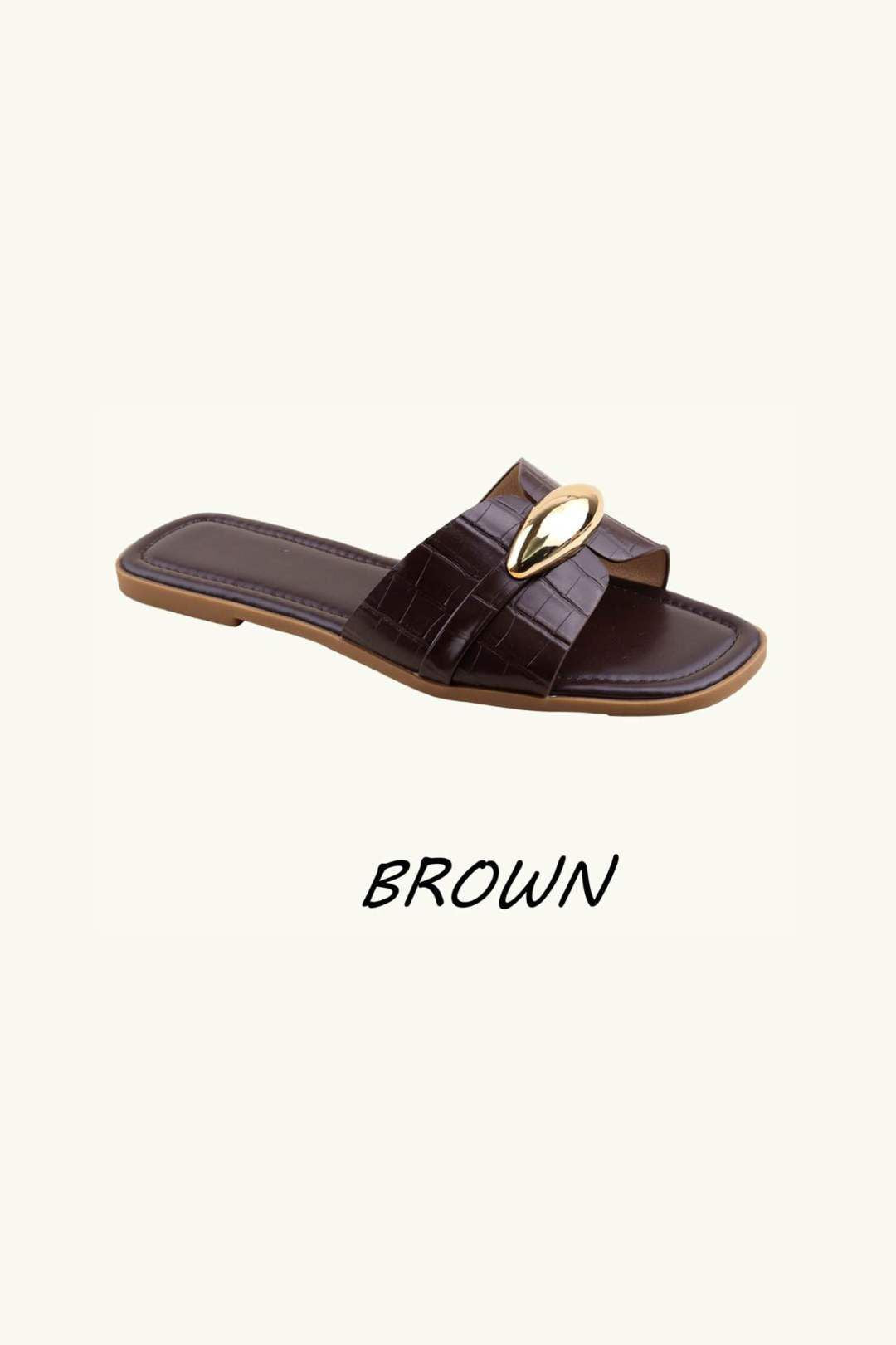 Slip‑On Flat Gold Detail Sandal Sliders – Wholesale Bulk Pack 12 Pairs