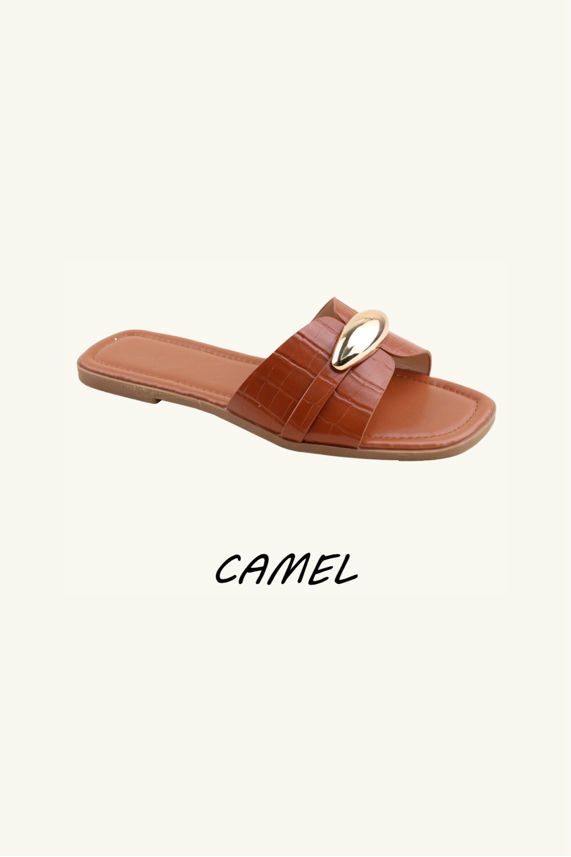 Slip‑On Flat Gold Detail Sandal Sliders – Wholesale Bulk Pack 12 Pairs