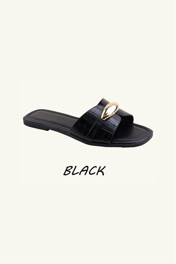 Slip‑On Flat Gold Detail Sandal Sliders – Wholesale Bulk Pack 12 Pairs