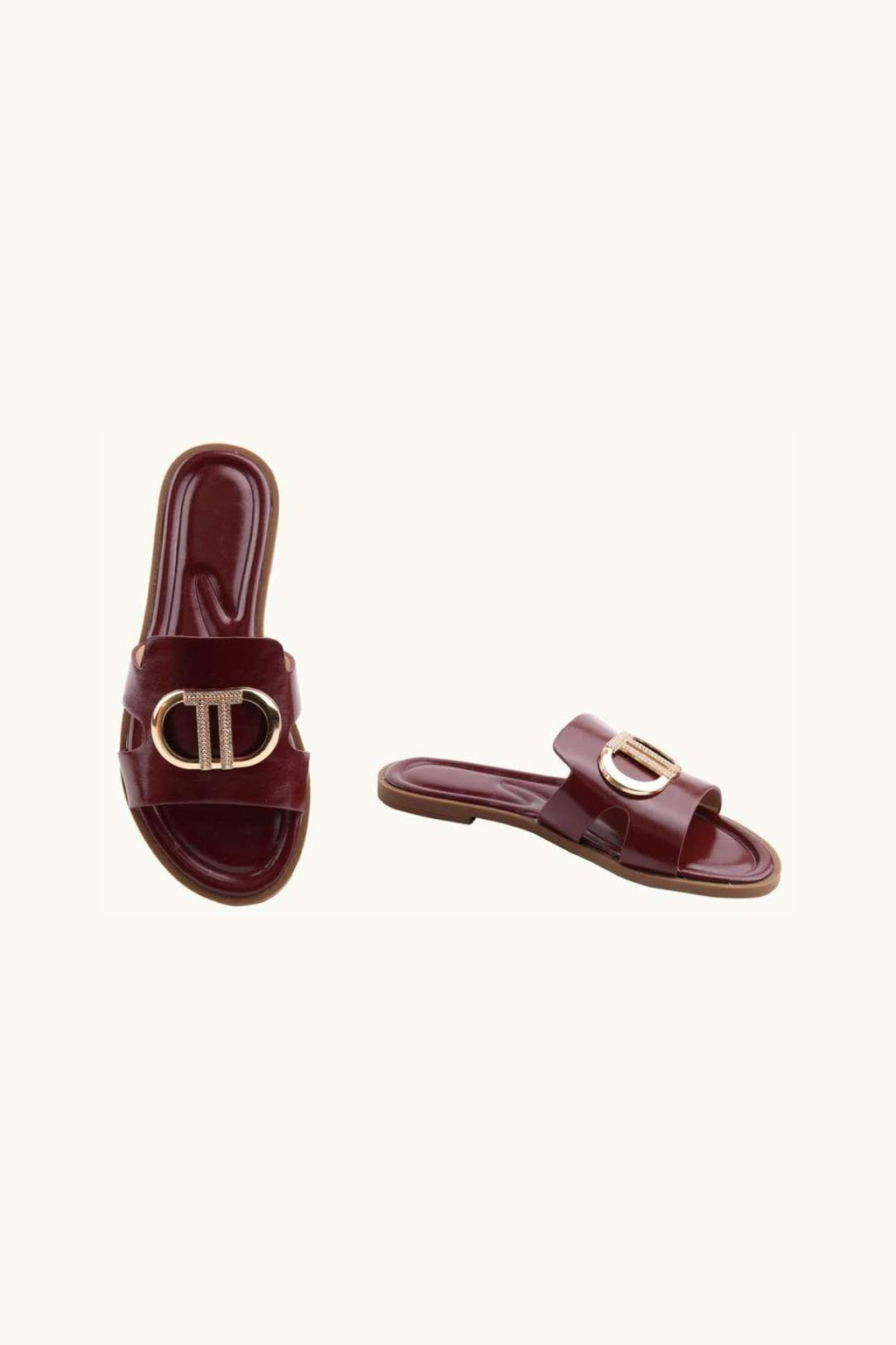 Women's Fashion Slip‑On Flat Gold Ring Detail Sliders – Wholesale Bulk Pack 12 Pairs