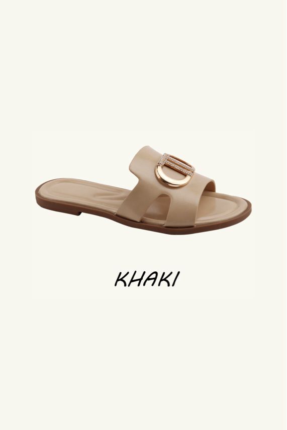 Women's Fashion Slip‑On Flat Gold Ring Detail Sliders – Wholesale Bulk Pack 12 Pairs