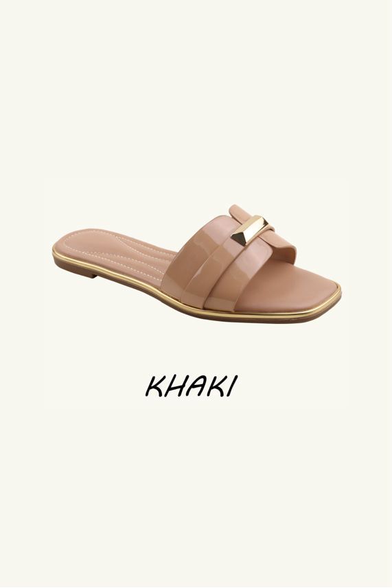 Women's Fashion Slip‑On Flat Gold Detail Sliders – Wholesale Bulk Pack (12 Pairs)