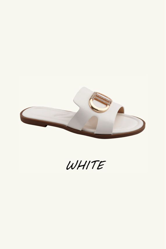 Women's Fashion Slip‑On Flat Gold Ring Detail Sliders – Wholesale Bulk Pack 12 Pairs