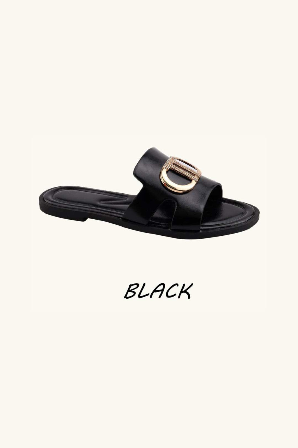 Women's Fashion Slip‑On Flat Gold Ring Detail Sliders – Wholesale Bulk Pack 12 Pairs