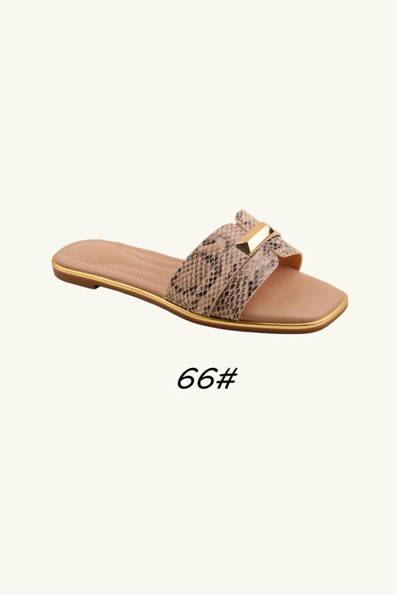 Women's Fashion Slip‑On Flat Gold Detail Sliders – Wholesale Bulk Pack (12 Pairs)