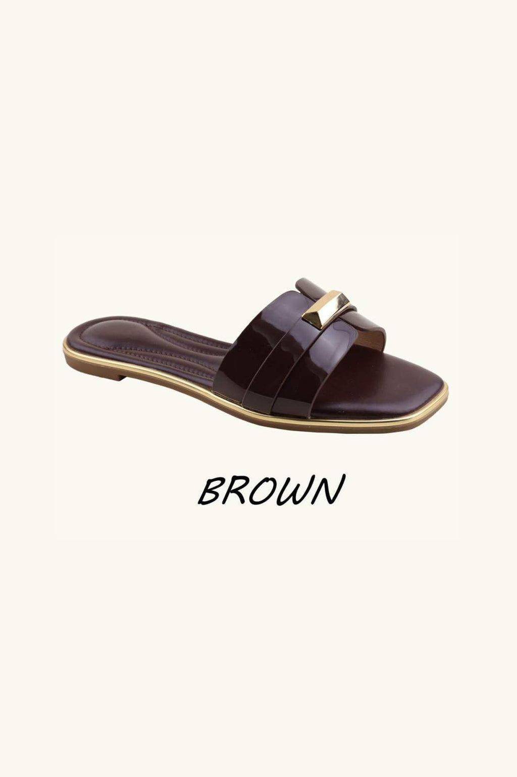 Women's Fashion Slip‑On Flat Gold Detail Sliders – Wholesale Bulk Pack (12 Pairs)