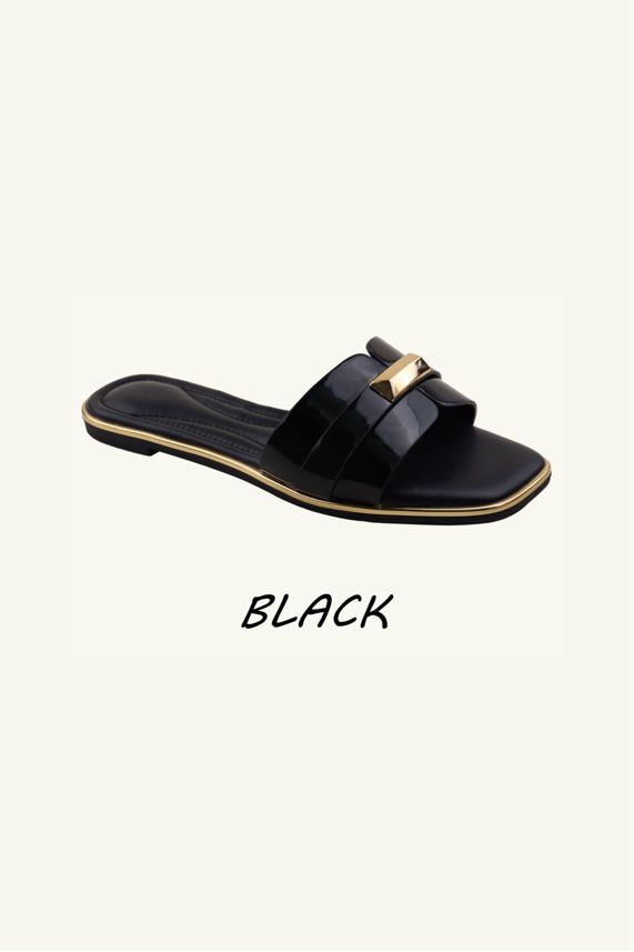 Women's Fashion Slip‑On Flat Gold Detail Sliders – Wholesale Bulk Pack (12 Pairs)