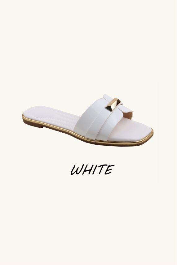Women's Fashion Slip‑On Flat Gold Detail Sliders – Wholesale Bulk Pack (12 Pairs)