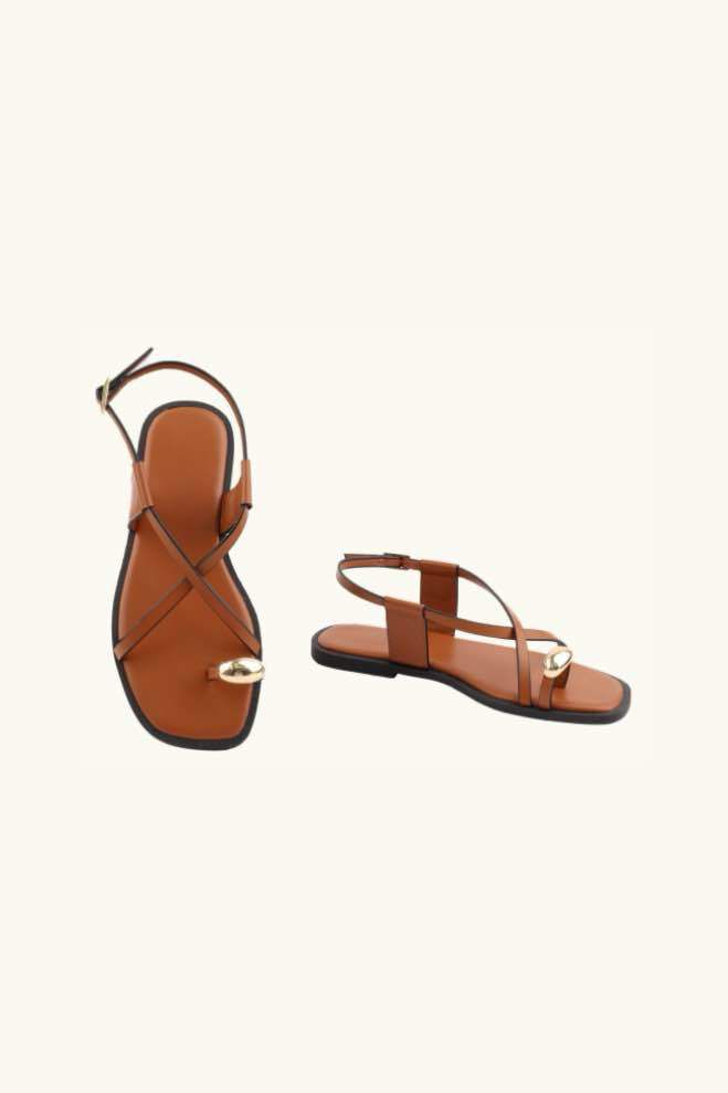 Strappy Flat Gold Detail Toe Ring Sandals– Wholesale Bulk Pack 12 Pairs