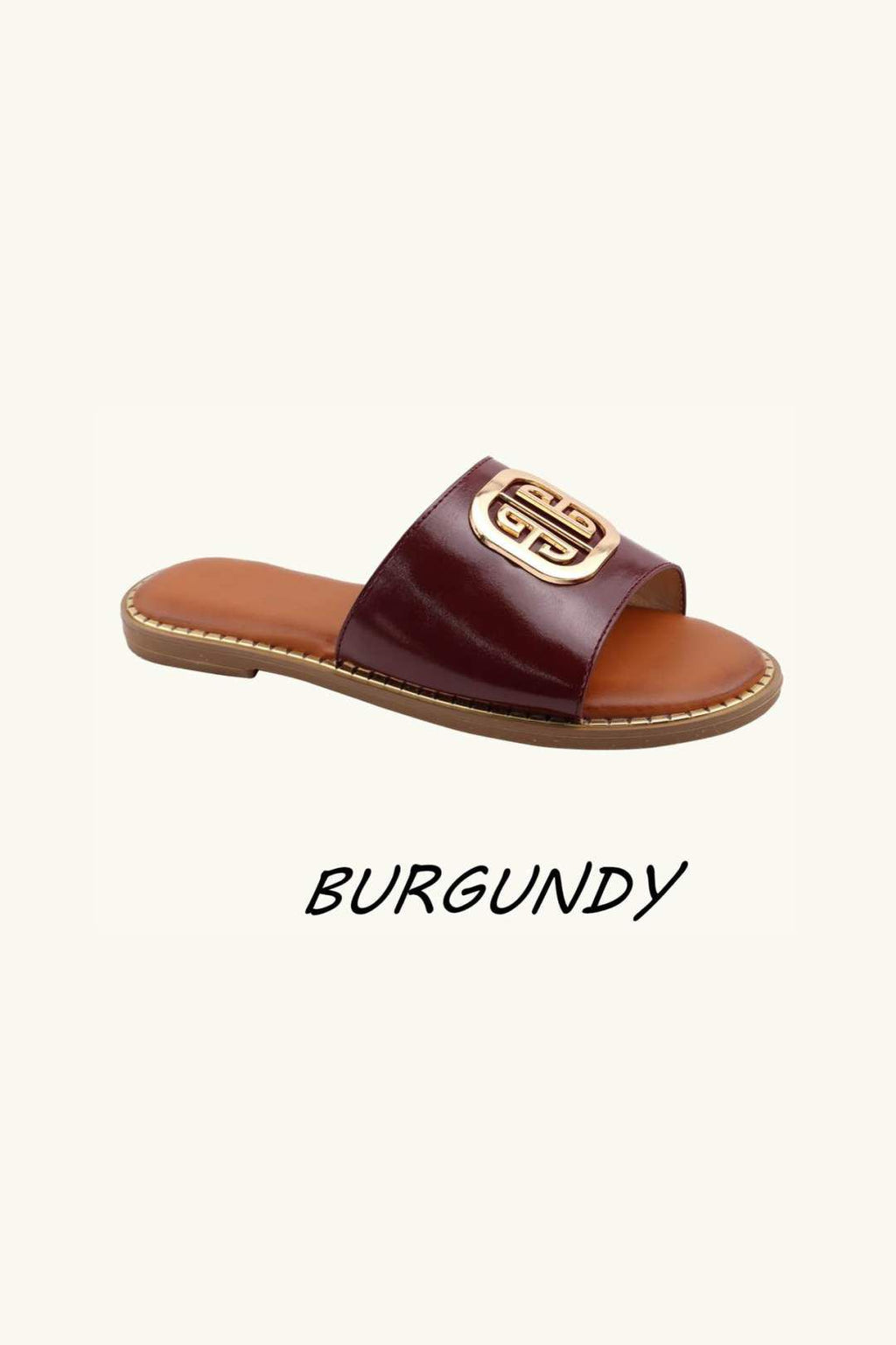 Slip‑On Flat Gold Hardwear Detail Sandal Sliders – Wholesale Bulk Pack 12 Pairs