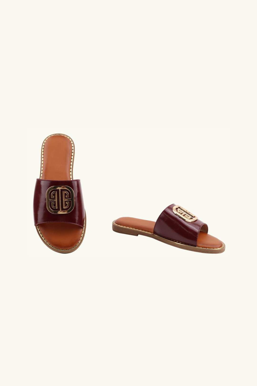 Slip‑On Flat Gold Hardwear Detail Sandal Sliders – Wholesale Bulk Pack 12 Pairs