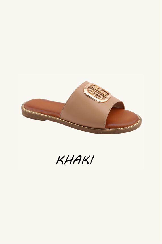 Slip‑On Flat Gold Hardwear Detail Sandal Sliders – Wholesale Bulk Pack 12 Pairs