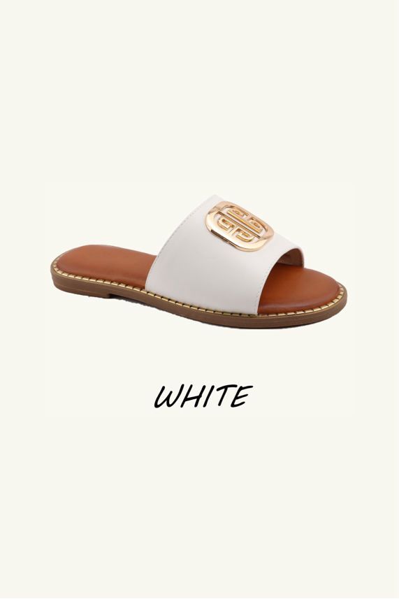 Slip‑On Flat Gold Hardwear Detail Sandal Sliders – Wholesale Bulk Pack 12 Pairs