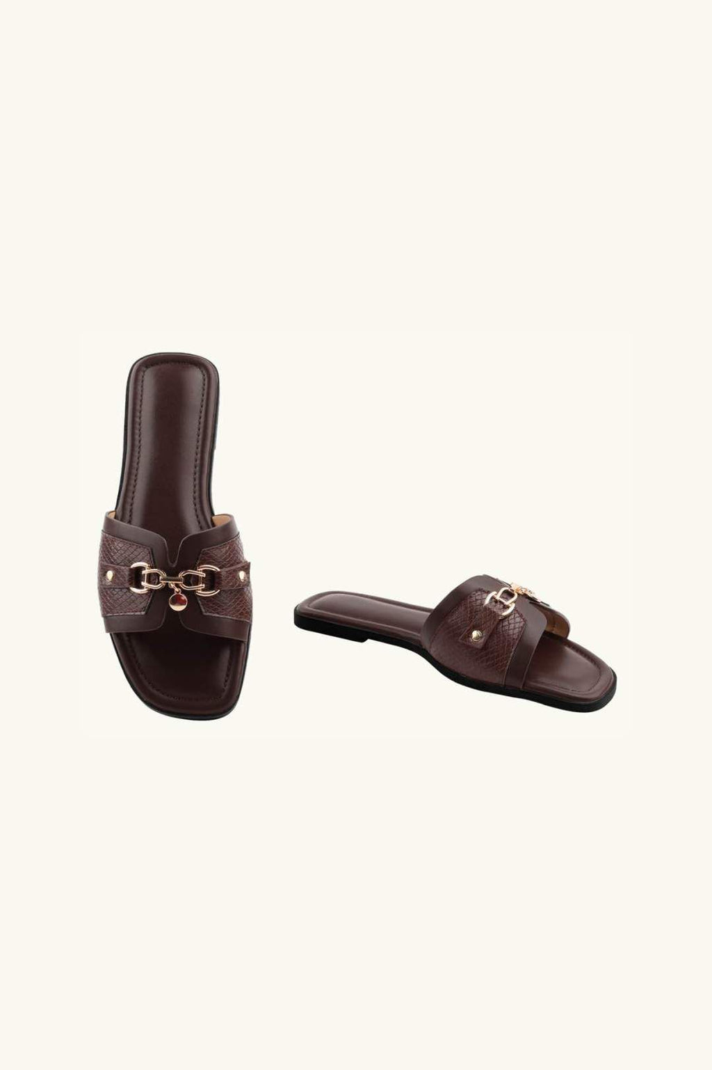 Slip‑On Flat Gold Buckle Detail Sandal Sliders – Wholesale Bulk Pack 12 Pairs