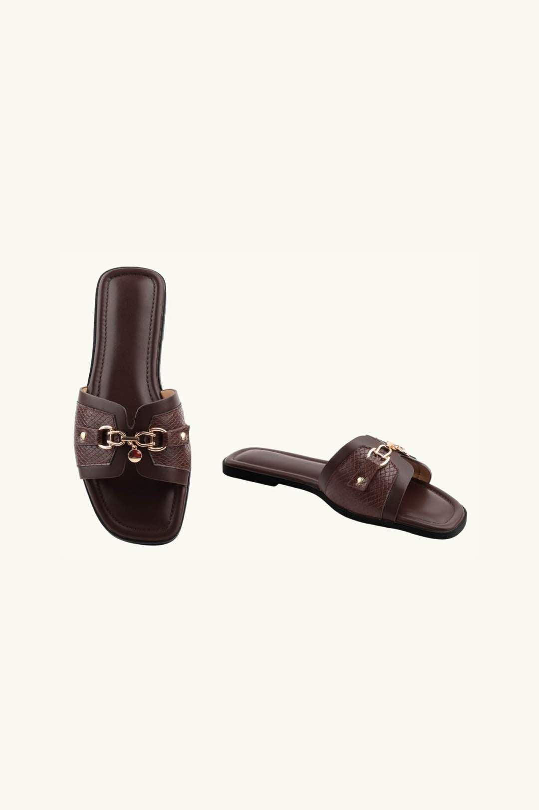 Slip‑On Flat Gold Buckle Detail Sandal Sliders – Wholesale Bulk Pack 12 Pairs