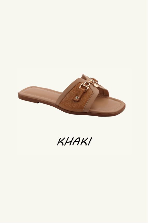 Slip‑On Flat Gold Buckle Detail Sandal Sliders – Wholesale Bulk Pack 12 Pairs