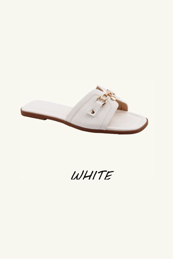 Slip‑On Flat Gold Buckle Detail Sandal Sliders – Wholesale Bulk Pack 12 Pairs