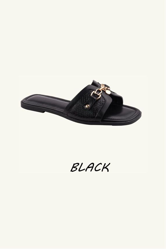 Slip‑On Flat Gold Buckle Detail Sandal Sliders – Wholesale Bulk Pack 12 Pairs
