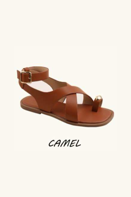 Ankle Strap Flat Gold Detail Toe Ring Sandals– Wholesale Bulk Pack 12 Pairs