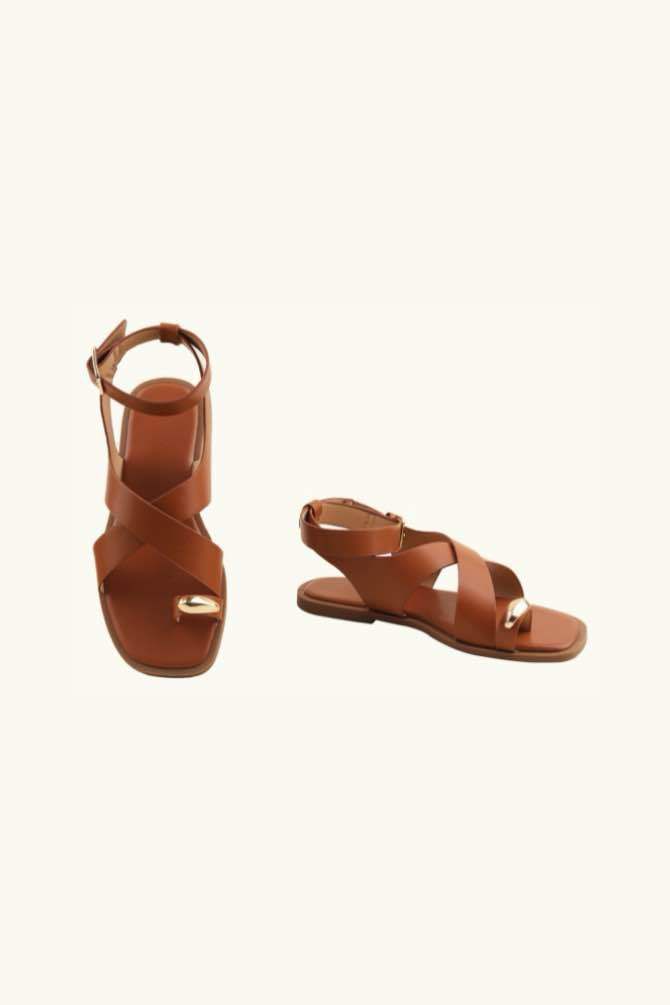 Ankle Strap Flat Gold Detail Toe Ring Sandals– Wholesale Bulk Pack 12 Pairs