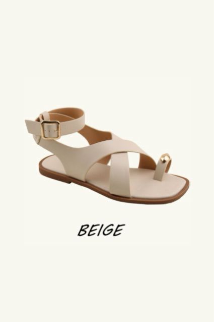 Ankle Strap Flat Gold Detail Toe Ring Sandals– Wholesale Bulk Pack 12 Pairs