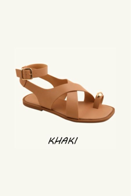 Ankle Strap Flat Gold Detail Toe Ring Sandals– Wholesale Bulk Pack 12 Pairs