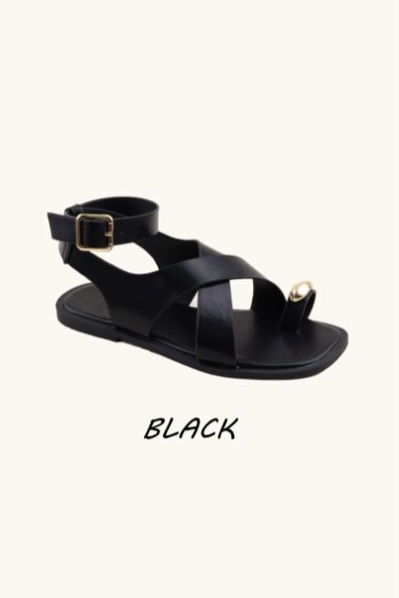 Ankle Strap Flat Gold Detail Toe Ring Sandals– Wholesale Bulk Pack 12 Pairs