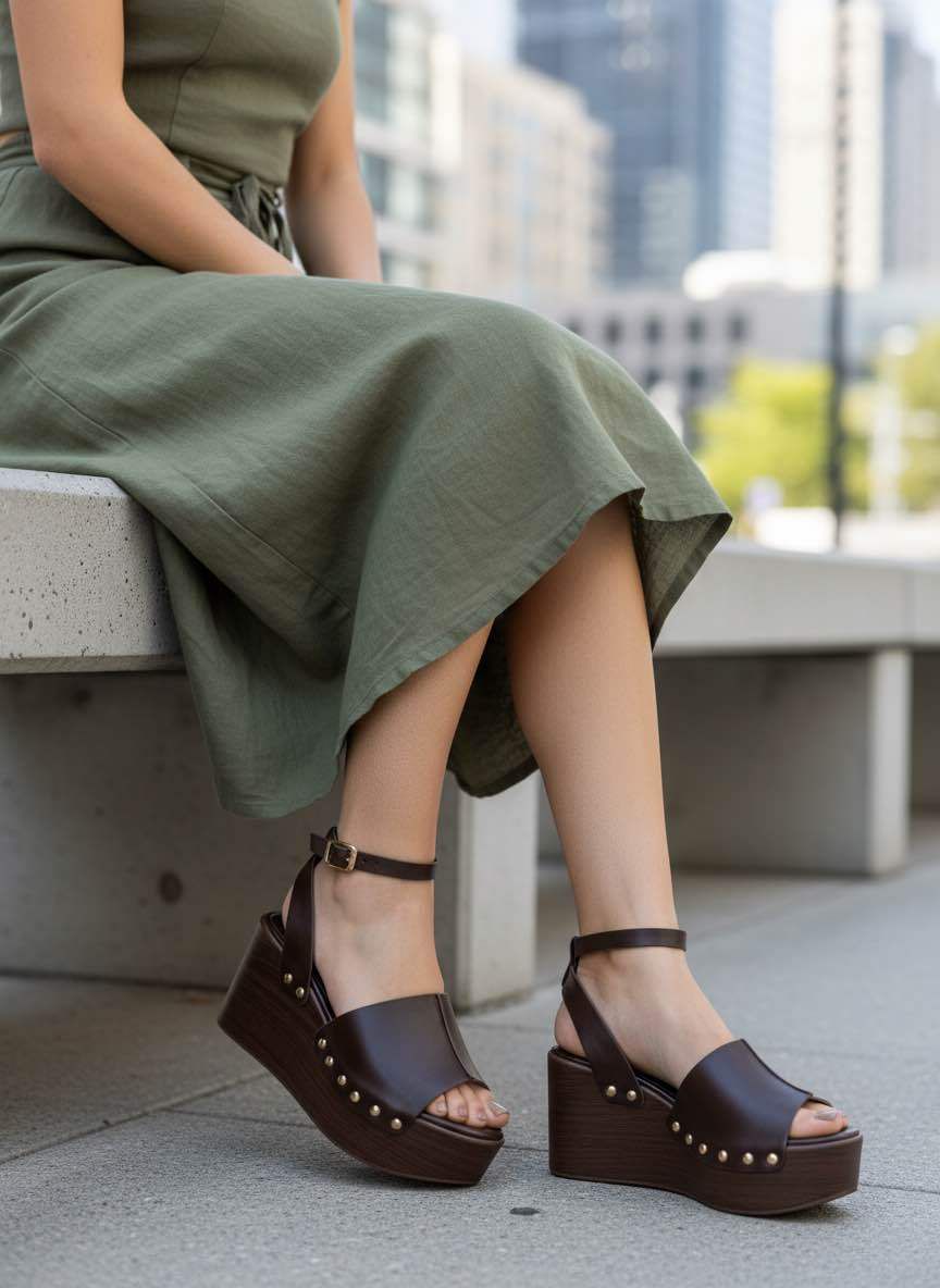 Medium High Ankel Strap With Gold Studs Wedge Heels– Wholesale Bulk Pack 12 Pairs