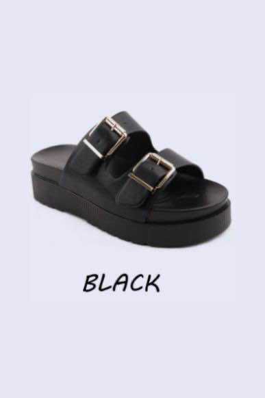 Slip‑On Chunky Double Buckle Sliders– Wholesale Bulk Pack (12 Pairs)